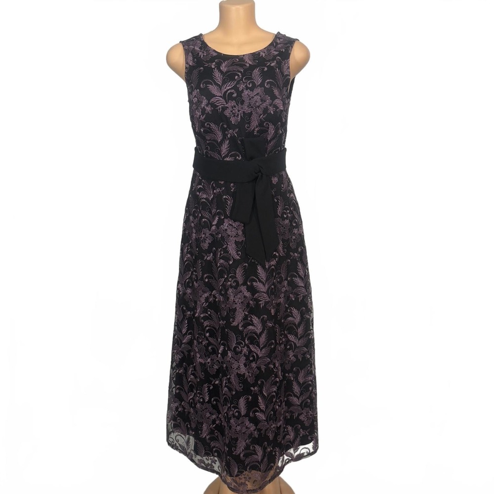JS Collections Black and Purple Sleeveless Maxi Dress with Waist Tie‎ Size 4
